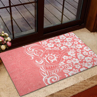 Custom Hawaii Kauai Island Rubber Doormat Hibiscus Pattern Seamless Tribal Simple Pink Pastel LT03 - Polynesian Pride