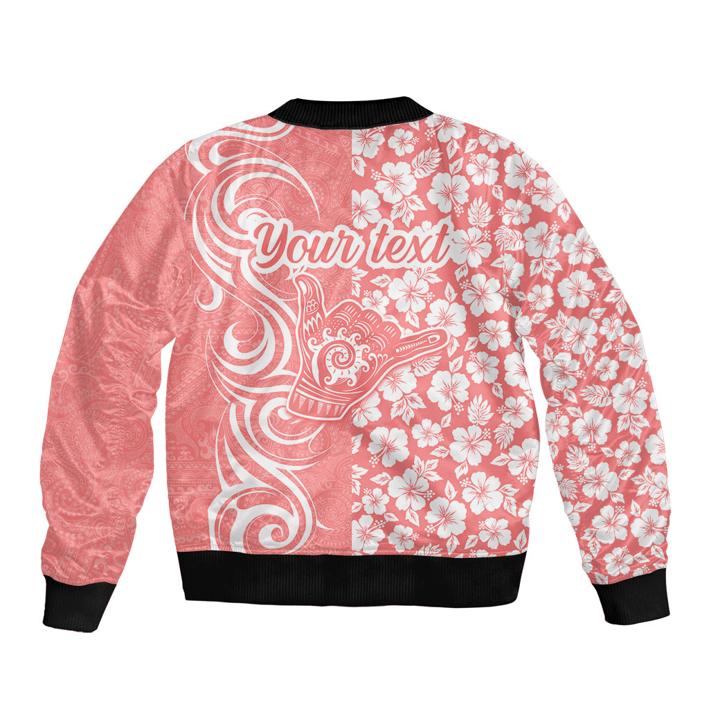 Custom Hawaii Kauai Island Sleeve Zip Bomber Jacket Hibiscus Pattern Seamless Tribal Simple Pink Pastel LT03 - Polynesian Pride