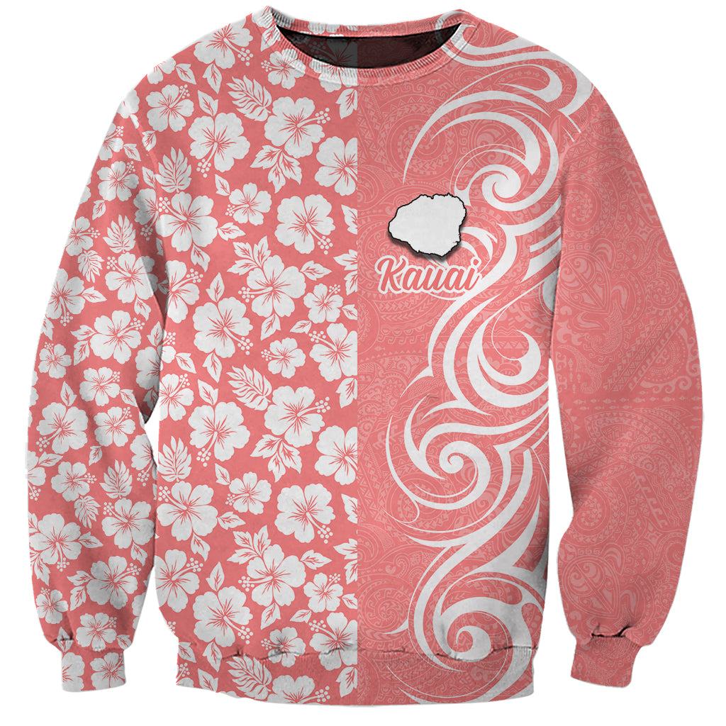 Custom Hawaii Kauai Island Sweatshirt Hibiscus Pattern Seamless Tribal Simple Pink Pastel LT03 Unisex Pink - Polynesian Pride