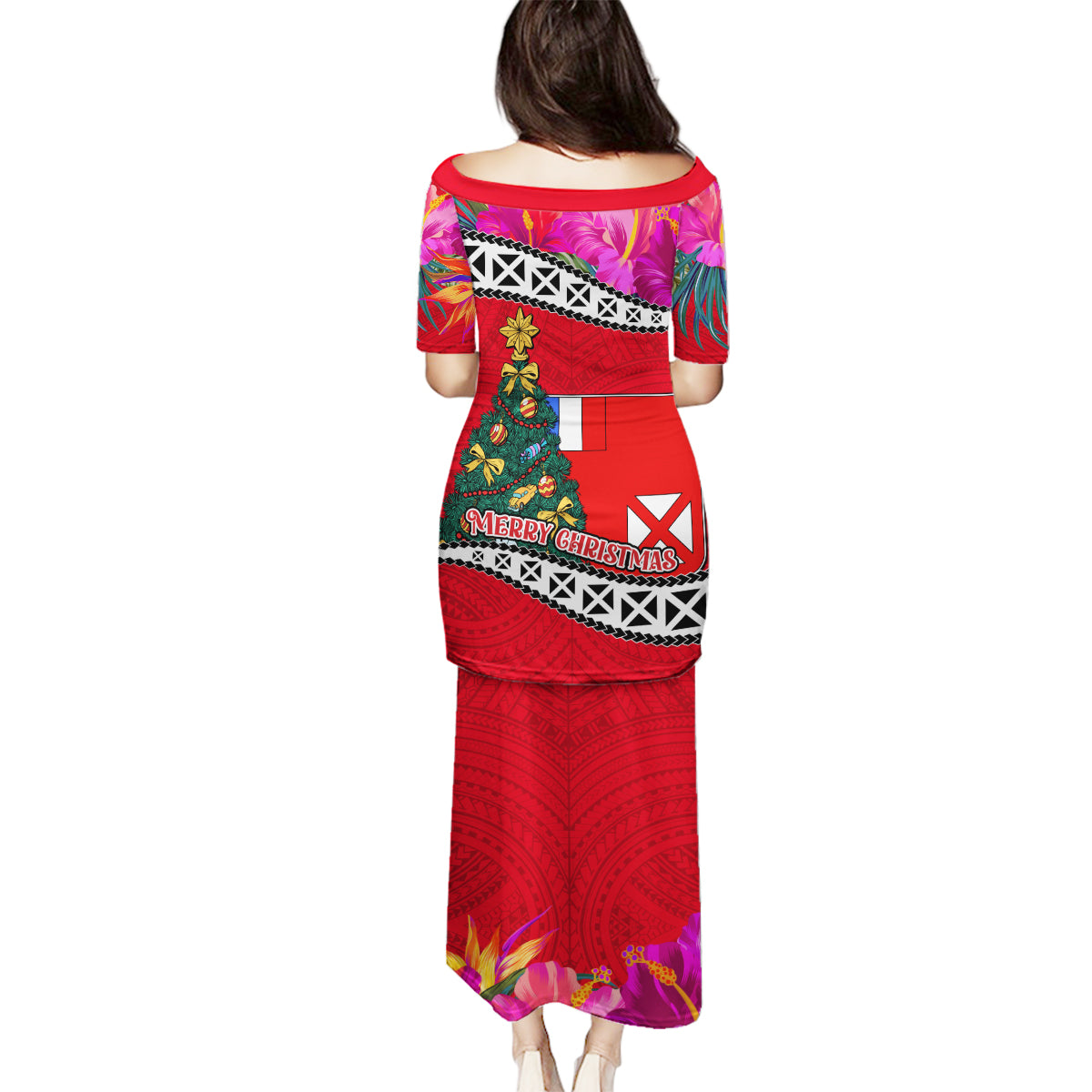 Wallis and Futuna Christmas Family Matching Puletasi Dress and Hawaiian Shirt Santa Claus Holding Coat of Arms Polynesian Xmas Style LT03 - Polynesian Pride