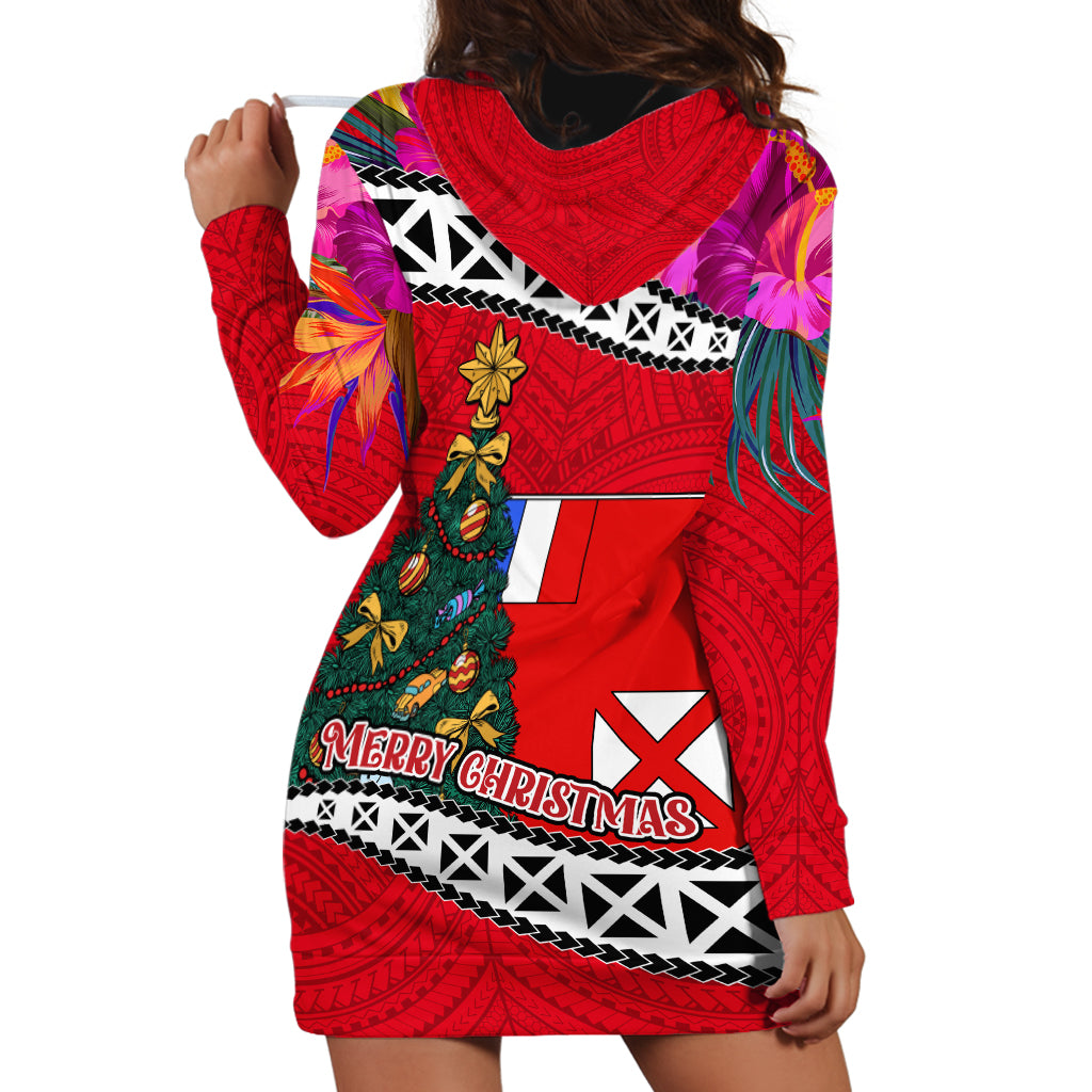 Wallis and Futuna Christmas Hoodie Dress Santa Claus Holding Coat of Arms Polynesian Xmas Style LT03 - Polynesian Pride