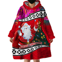 Custom Wallis and Futuna Christmas Wearable Blanket Hoodie Santa Claus Holding Coat of Arms Polynesian Xmas Style LT03 - Polynesian Pride