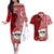 Mele Kalikimaka Hawaii Christmas Couples Matching Off The Shoulder Long Sleeve Dress and Hawaiian Shirt Santa Claus Kakau Tribal Mix Polynesia Tattoo LT03 Red - Polynesian Pride