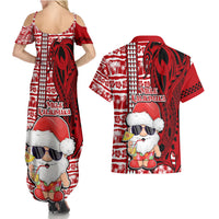 Mele Kalikimaka Hawaii Christmas Couples Matching Summer Maxi Dress and Hawaiian Shirt Santa Claus Kakau Tribal Mix Polynesia Tattoo LT03 - Polynesian Pride