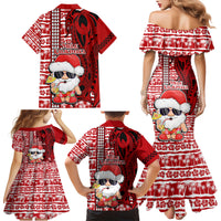 Mele Kalikimaka Hawaii Christmas Family Matching Mermaid Dress and Hawaiian Shirt Santa Claus Kakau Tribal Mix Polynesia Tattoo LT03 - Polynesian Pride