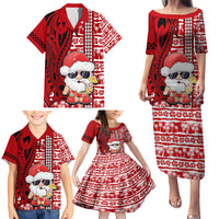 Mele Kalikimaka Hawaii Christmas Family Matching Puletasi Dress and Hawaiian Shirt Santa Claus Kakau Tribal Mix Polynesia Tattoo LT03 - Polynesian Pride