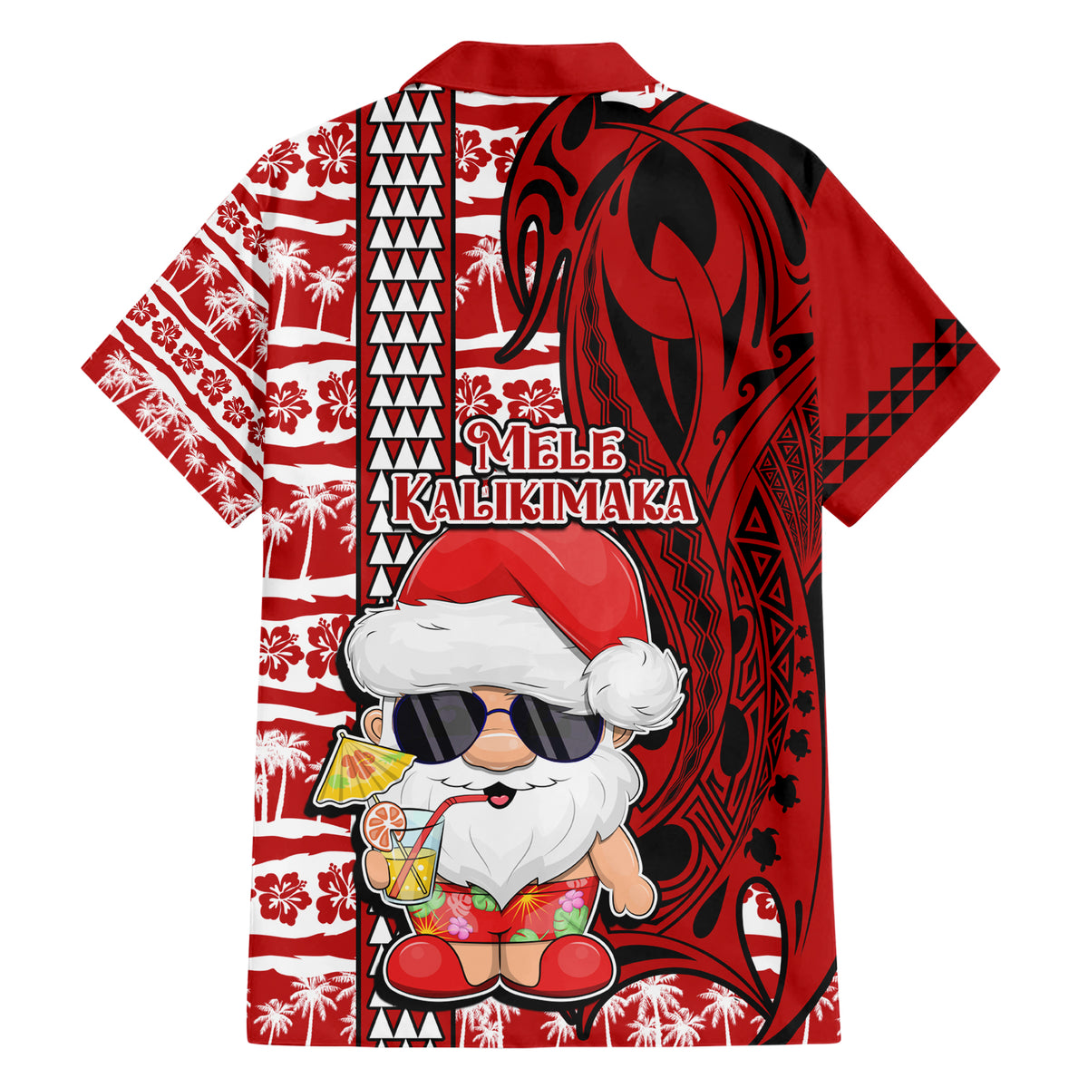 Mele Kalikimaka Hawaii Christmas Hawaiian Shirt Santa Claus Kakau Tribal Mix Polynesia Tattoo LT03 - Polynesian Pride