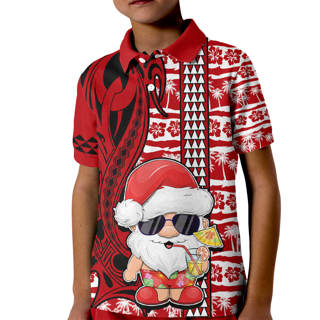 Mele Kalikimaka Hawaii Christmas Kid Polo Shirt Santa Claus Kakau Tribal Mix Polynesia Tattoo LT03 Kid Red - Polynesian Pride