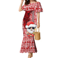 Mele Kalikimaka Hawaii Christmas Mermaid Dress Santa Claus Kakau Tribal Mix Polynesia Tattoo LT03 Women Red - Polynesian Pride