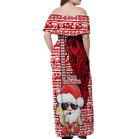 Mele Kalikimaka Hawaii Christmas Off Shoulder Maxi Dress Santa Claus Kakau Tribal Mix Polynesia Tattoo LT03 - Polynesian Pride