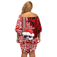 Mele Kalikimaka Hawaii Christmas Off Shoulder Short Dress Santa Claus Kakau Tribal Mix Polynesia Tattoo LT03 - Polynesian Pride