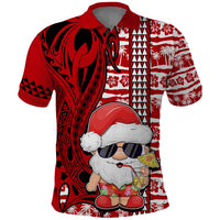Mele Kalikimaka Hawaii Christmas Polo Shirt Santa Claus Kakau Tribal Mix Polynesia Tattoo LT03 Red - Polynesian Pride