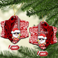 Custom Mele Kalikimaka Hawaii Christmas Ceramic Ornament Santa Claus Kakau Tribal Mix Polynesia Tattoo LT03 Snow Flake Red - Polynesian Pride
