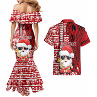 Custom Mele Kalikimaka Hawaii Christmas Couples Matching Mermaid Dress and Hawaiian Shirt Santa Claus Kakau Tribal Mix Polynesia Tattoo LT03 - Polynesian Pride