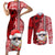 Custom Mele Kalikimaka Hawaii Christmas Couples Matching Short Sleeve Bodycon Dress and Long Sleeve Button Shirt Santa Claus Kakau Tribal Mix Polynesia Tattoo LT03 Red - Polynesian Pride