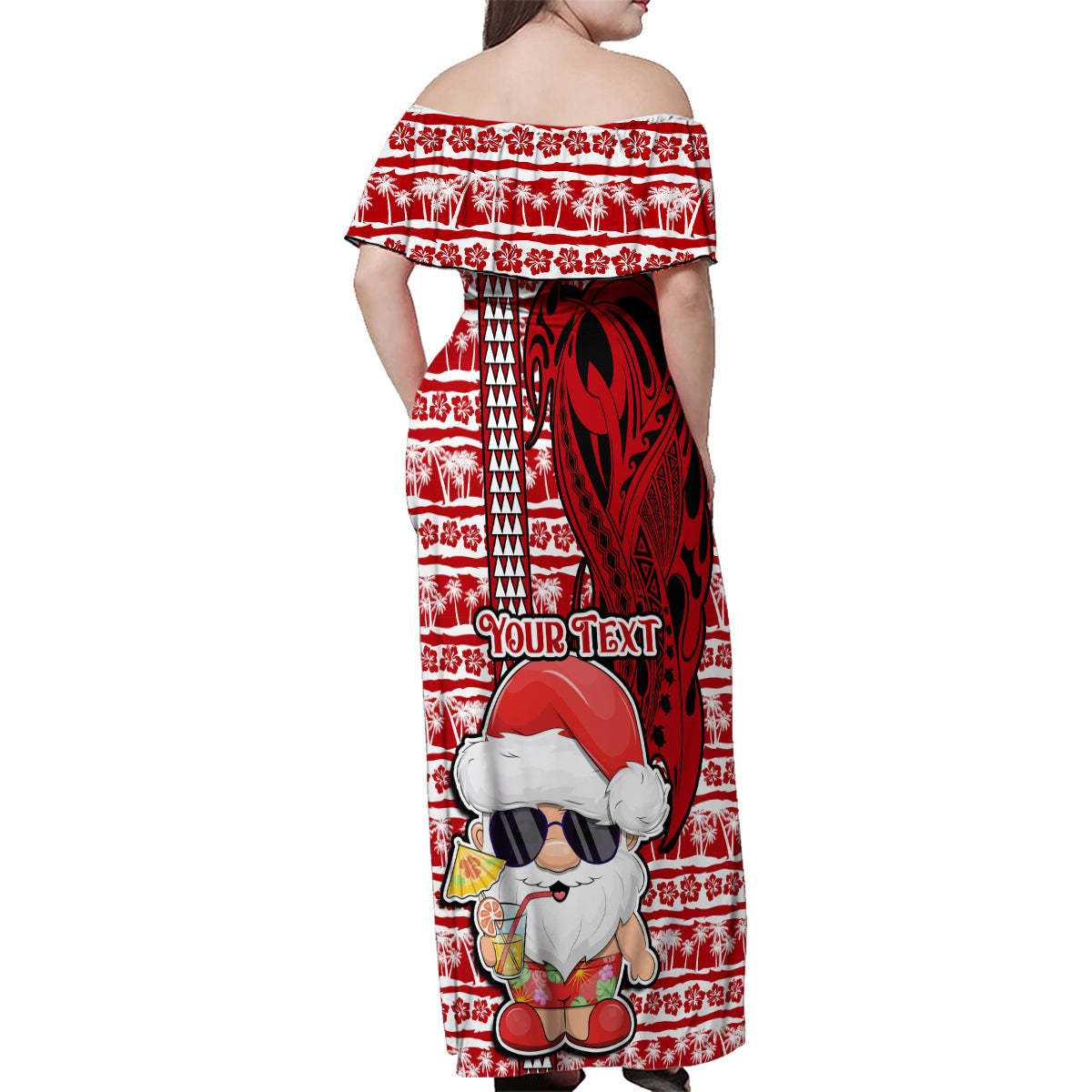 Custom Mele Kalikimaka Hawaii Christmas Family Matching Off Shoulder Maxi Dress and Hawaiian Shirt Santa Claus Kakau Tribal Mix Polynesia Tattoo LT03 - Polynesian Pride