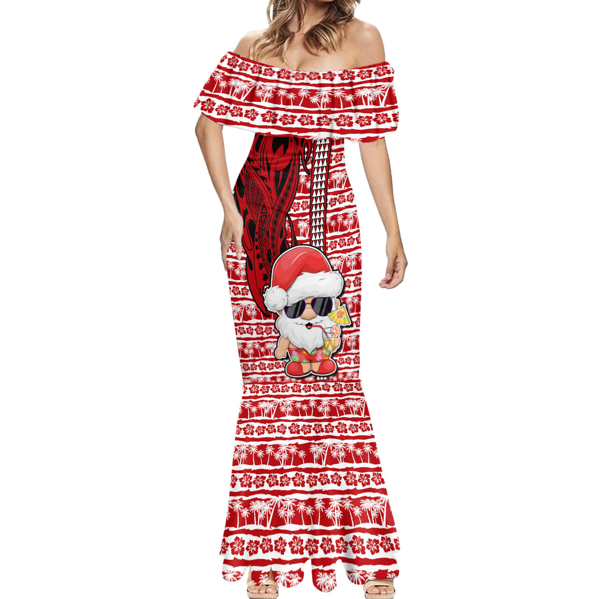 Custom Mele Kalikimaka Hawaii Christmas Mermaid Dress Santa Claus Kakau Tribal Mix Polynesia Tattoo LT03 - Polynesian Pride