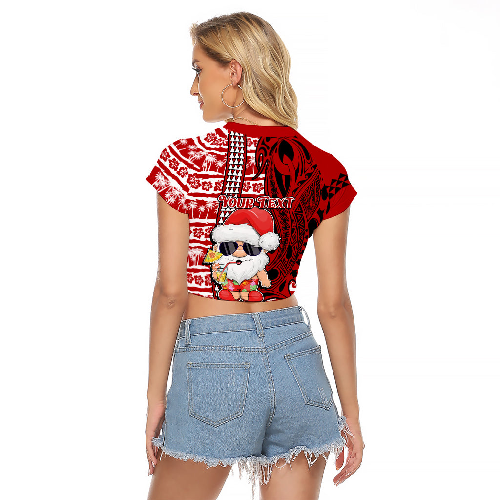 Custom Mele Kalikimaka Hawaii Christmas Raglan Cropped T Shirt Santa Claus Kakau Tribal Mix Polynesia Tattoo LT03 - Polynesian Pride