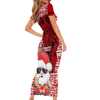 Custom Mele Kalikimaka Hawaii Christmas Short Sleeve Bodycon Dress Santa Claus Kakau Tribal Mix Polynesia Tattoo LT03 - Polynesian Pride
