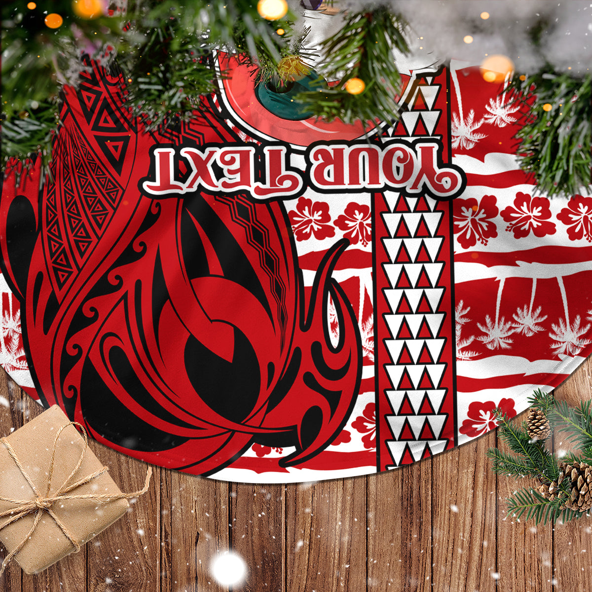 Custom Mele Kalikimaka Hawaii Christmas Tree Skirt Santa Claus Kakau Tribal Mix Polynesia Tattoo LT03 - Polynesian Pride