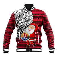French Polynesia Christmas Baseball Jacket Santa Hold Seal with Polynesian Tribal Tattoo LT03 Unisex Red - Polynesian Pride