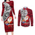 French Polynesia Christmas Couples Matching Long Sleeve Bodycon Dress and Long Sleeve Button Shirt Santa Hold Seal with Polynesian Tribal Tattoo LT03 Red - Polynesian Pride