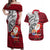 French Polynesia Christmas Couples Matching Off Shoulder Maxi Dress and Hawaiian Shirt Santa Hold Seal with Polynesian Tribal Tattoo LT03 Red - Polynesian Pride