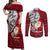 French Polynesia Christmas Couples Matching Off Shoulder Maxi Dress and Long Sleeve Button Shirt Santa Hold Seal with Polynesian Tribal Tattoo LT03 Red - Polynesian Pride