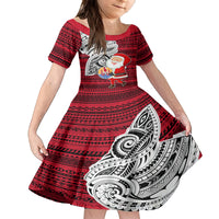 French Polynesia Christmas Family Matching Summer Maxi Dress and Hawaiian Shirt Santa Hold Seal with Polynesian Tribal Tattoo LT03 Daughter's Dress Red - Polynesian Pride