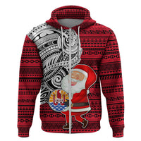 French Polynesia Christmas Hoodie Santa Hold Seal with Polynesian Tribal Tattoo LT03 Zip Hoodie Red - Polynesian Pride