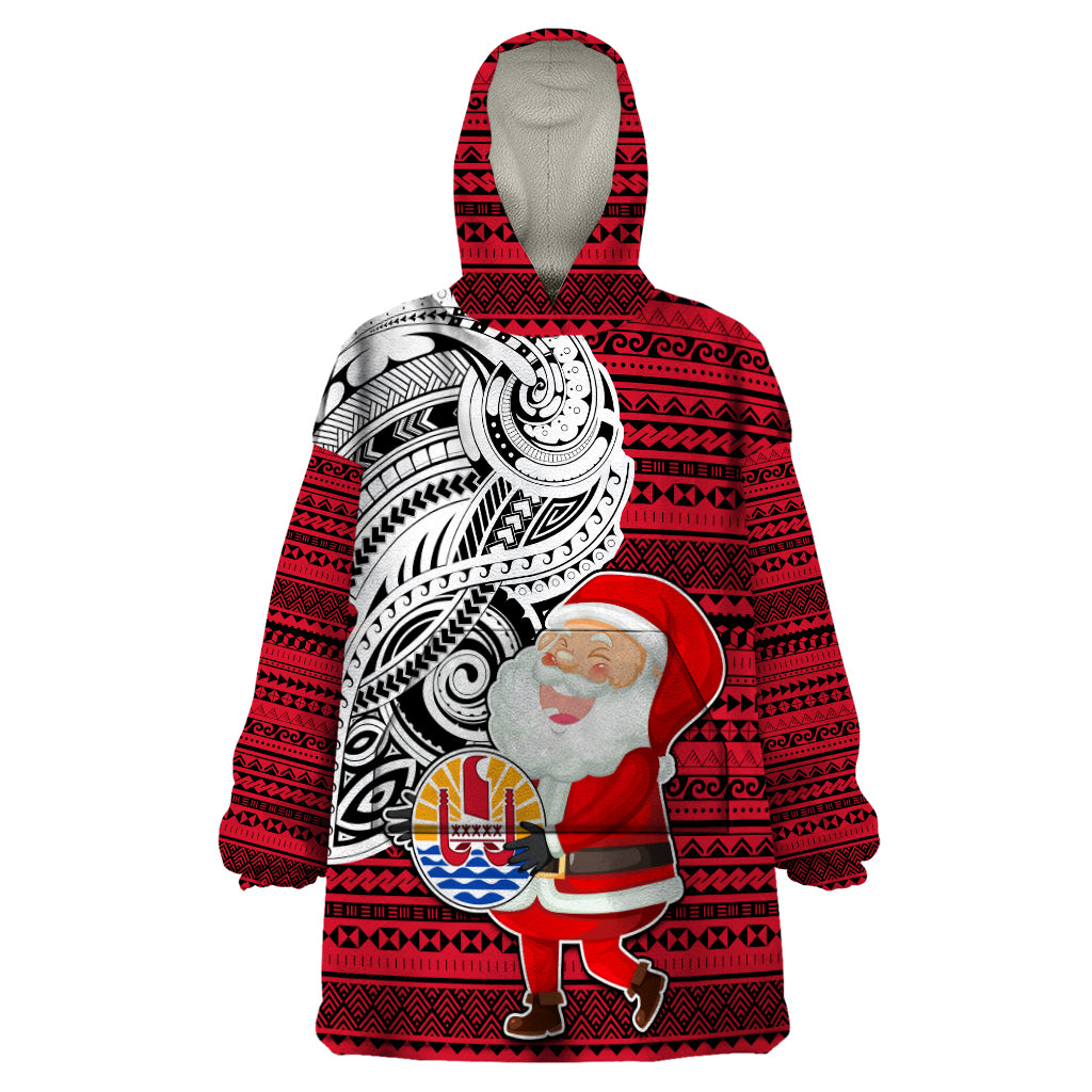 French Polynesia Christmas Wearable Blanket Hoodie Santa Hold Seal with Polynesian Tribal Tattoo LT03 One Size Red - Polynesian Pride