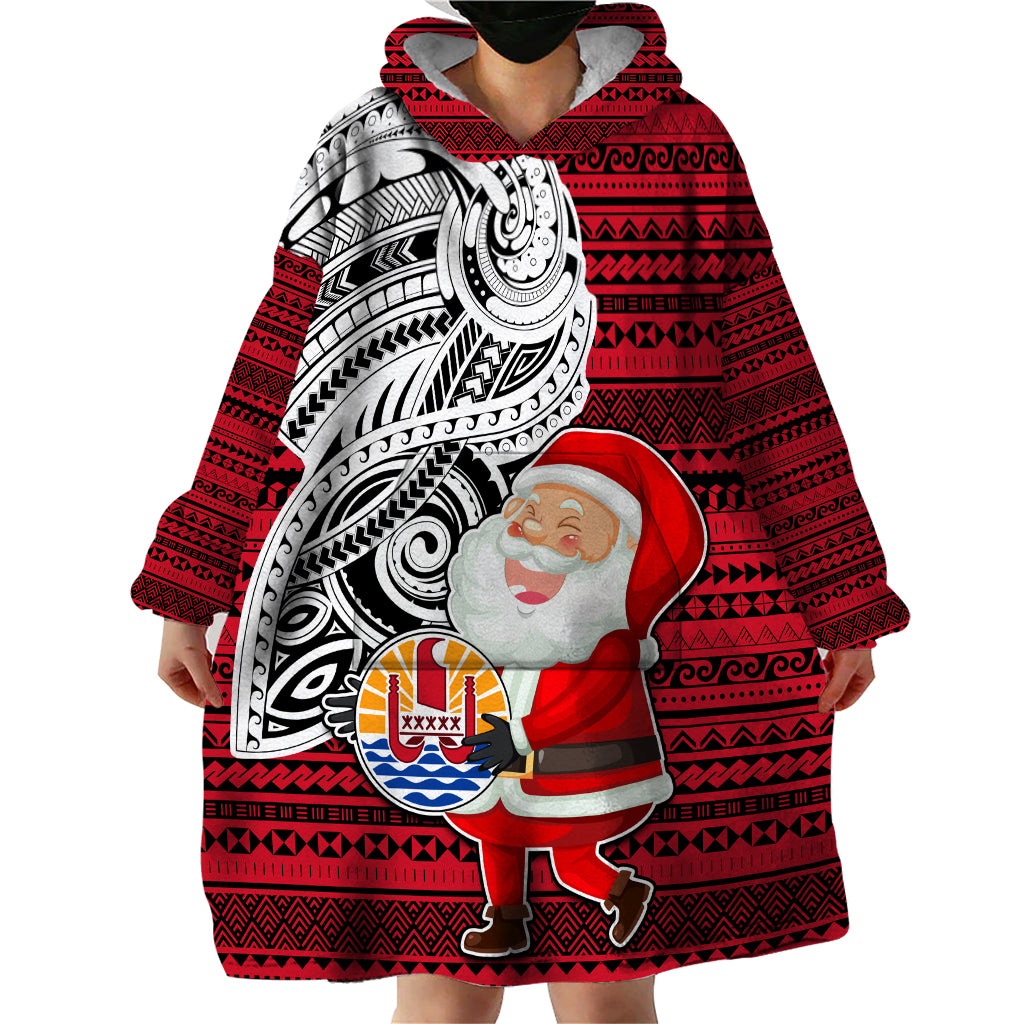 French Polynesia Christmas Wearable Blanket Hoodie Santa Hold Seal with Polynesian Tribal Tattoo LT03 - Polynesian Pride
