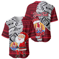 Custom French Polynesia Christmas Baseball Jersey Santa Hold Seal with Polynesian Tribal Tattoo LT03 - Polynesian Pride