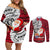 Custom French Polynesia Christmas Couples Matching Off Shoulder Short Dress and Long Sleeve Button Shirt Santa Hold Seal with Polynesian Tribal Tattoo LT03 Red - Polynesian Pride