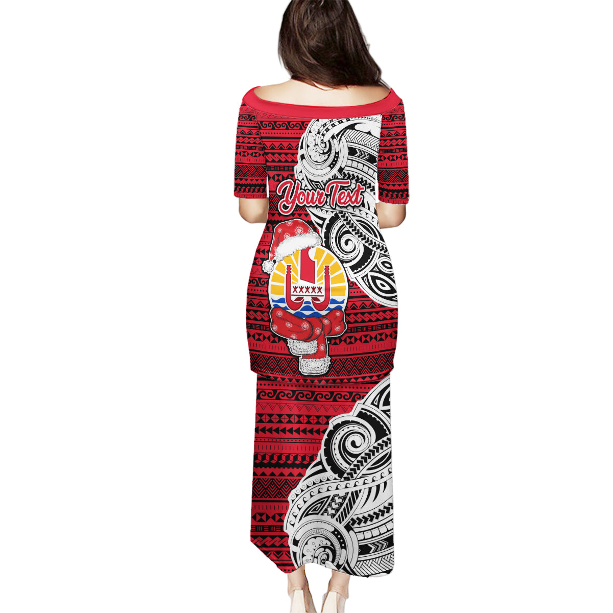 Custom French Polynesia Christmas Family Matching Puletasi Dress and Hawaiian Shirt Santa Hold Seal with Polynesian Tribal Tattoo LT03 - Polynesian Pride