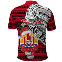 Custom French Polynesia Christmas Polo Shirt Santa Hold Seal with Polynesian Tribal Tattoo LT03 - Polynesian Pride