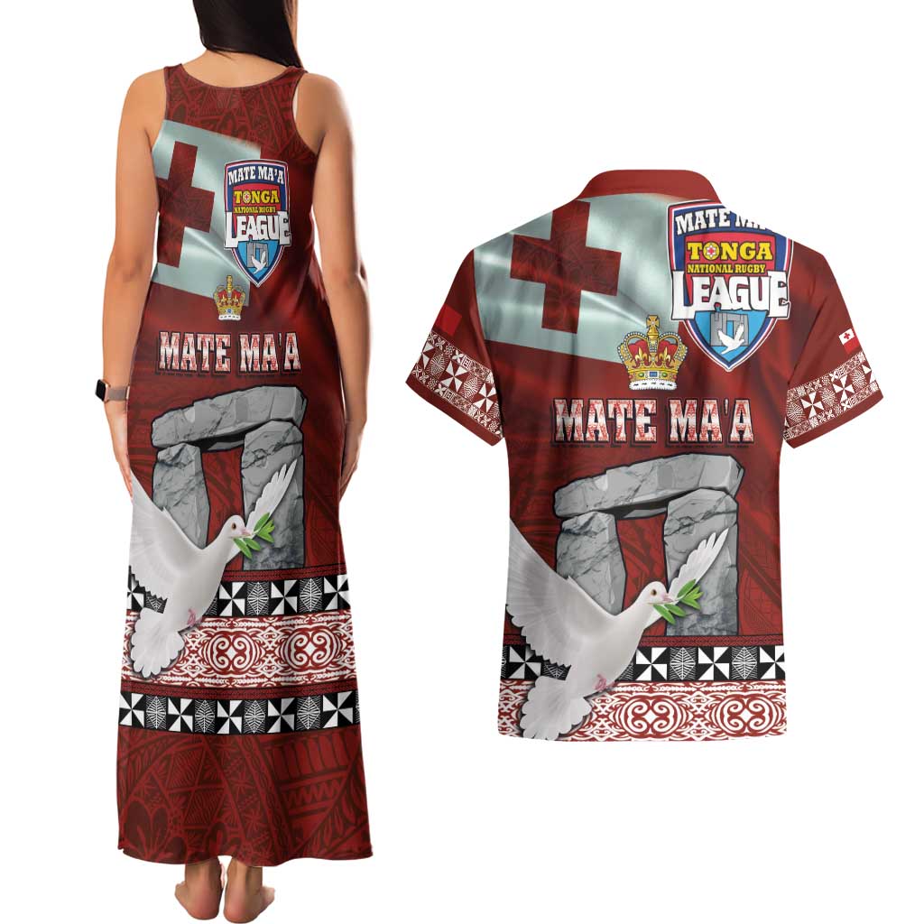 Mate Ma'a Tonga Couples Matching Tank Maxi Dress and Hawaiian Shirt Haʻamonga ʻa Maui and White Dove - Tongan Kupesi Ngatu