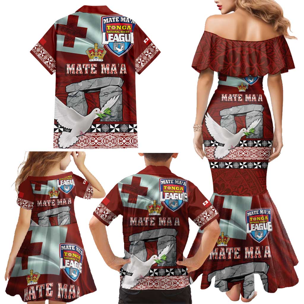 Mate Ma'a Tonga Family Matching Mermaid Dress and Hawaiian Shirt Haʻamonga ʻa Maui and White Dove - Tongan Kupesi Ngatu