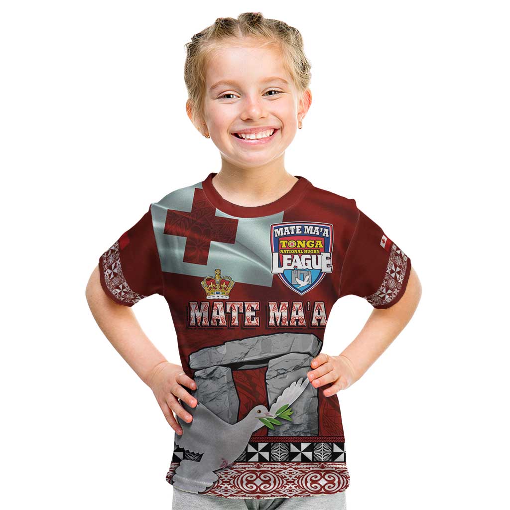 Mate Ma'a Tonga Kid T Shirt Haʻamonga ʻa Maui and White Dove - Tongan Kupesi Ngatu