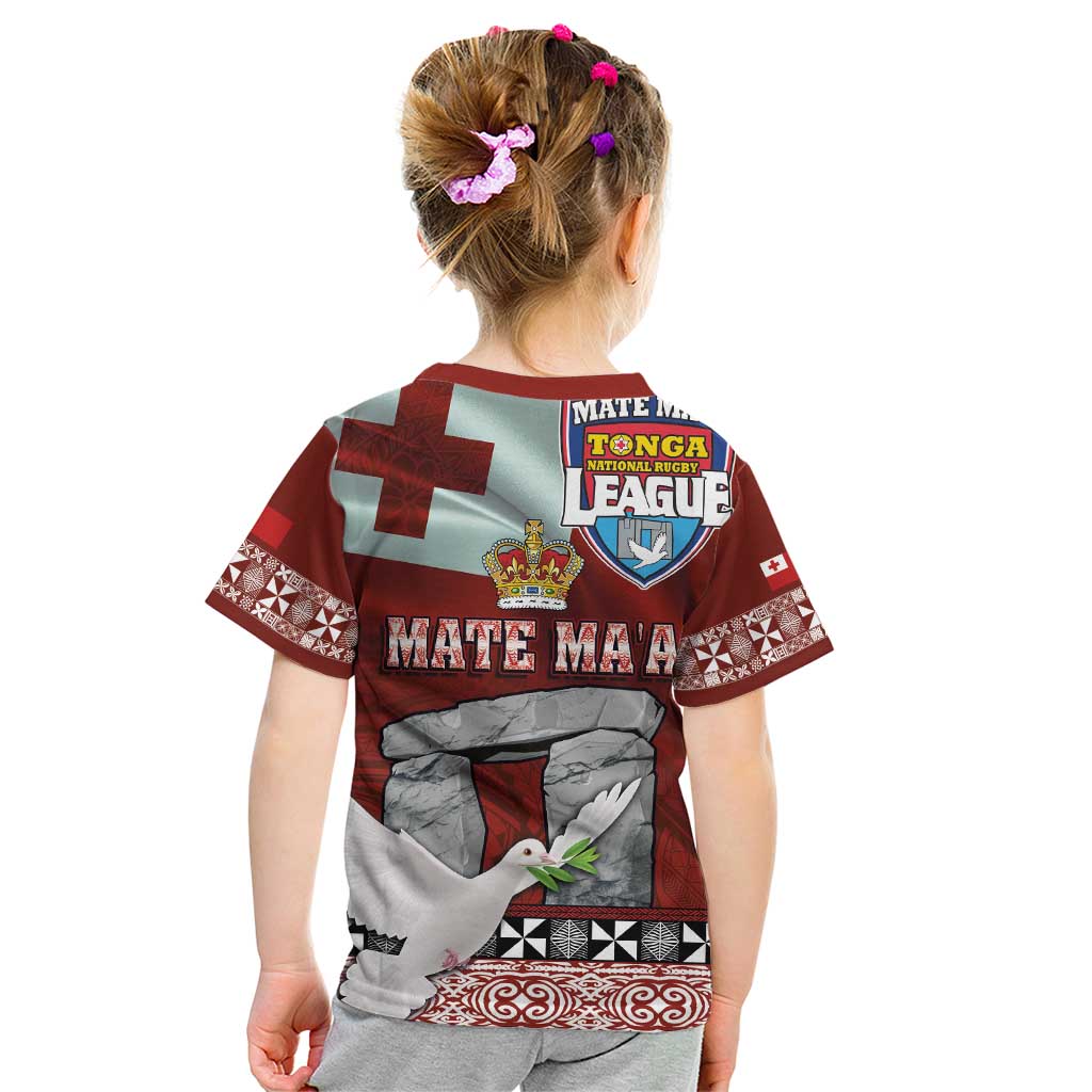 Mate Ma'a Tonga Kid T Shirt Haʻamonga ʻa Maui and White Dove - Tongan Kupesi Ngatu