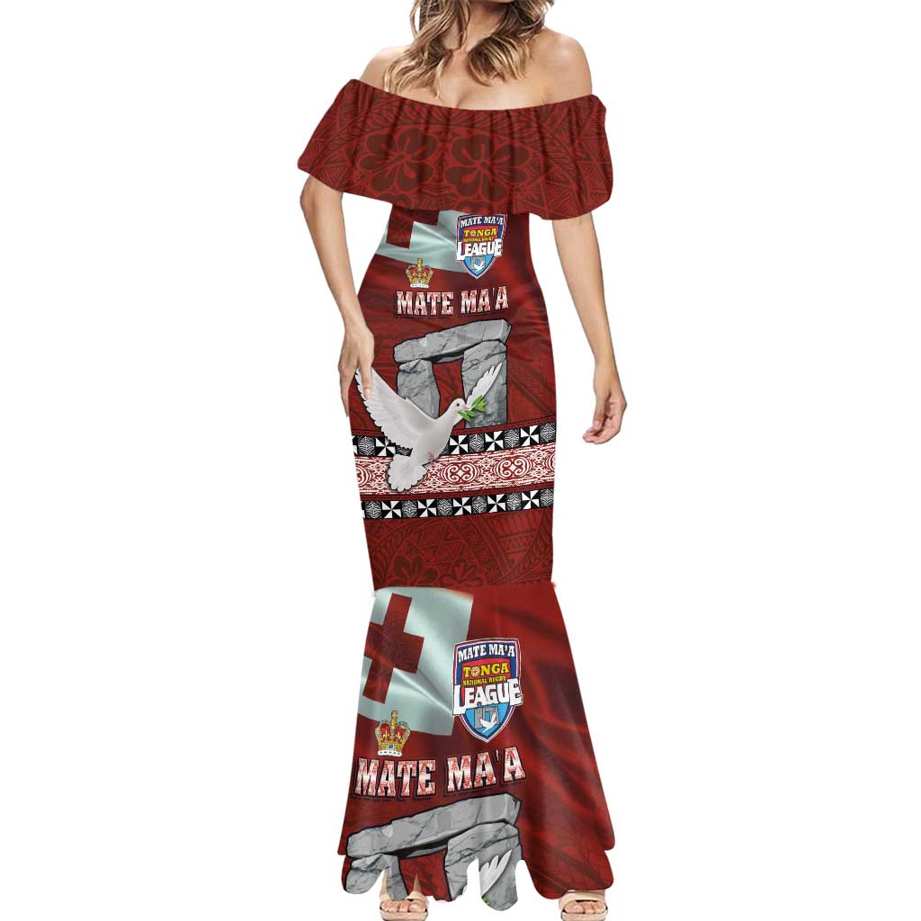 Mate Ma'a Tonga Mermaid Dress Haʻamonga ʻa Maui and White Dove - Tongan Kupesi Ngatu