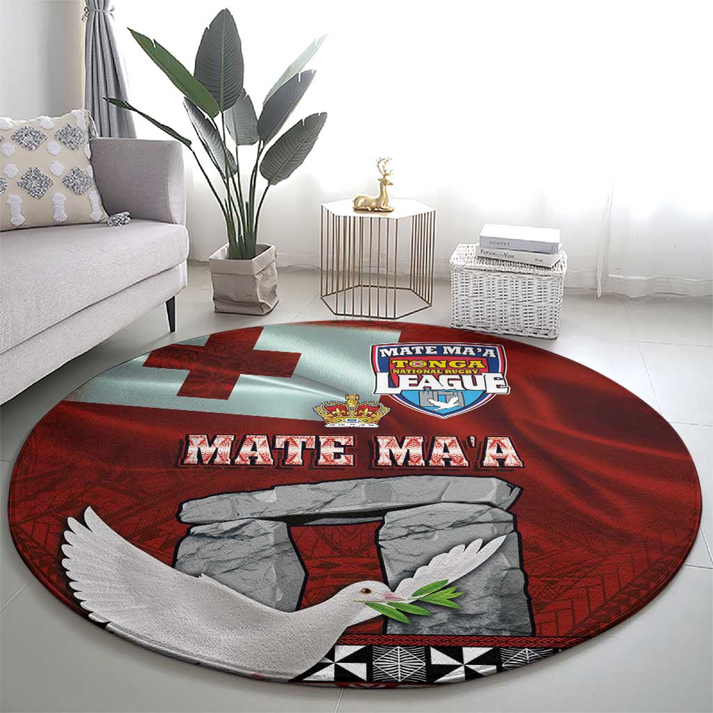 Mate Ma'a Tonga Round Carpet Haamonga a Maui and White Dove - Tongan Kupesi Ngatu LT03 - Polynesian Pride