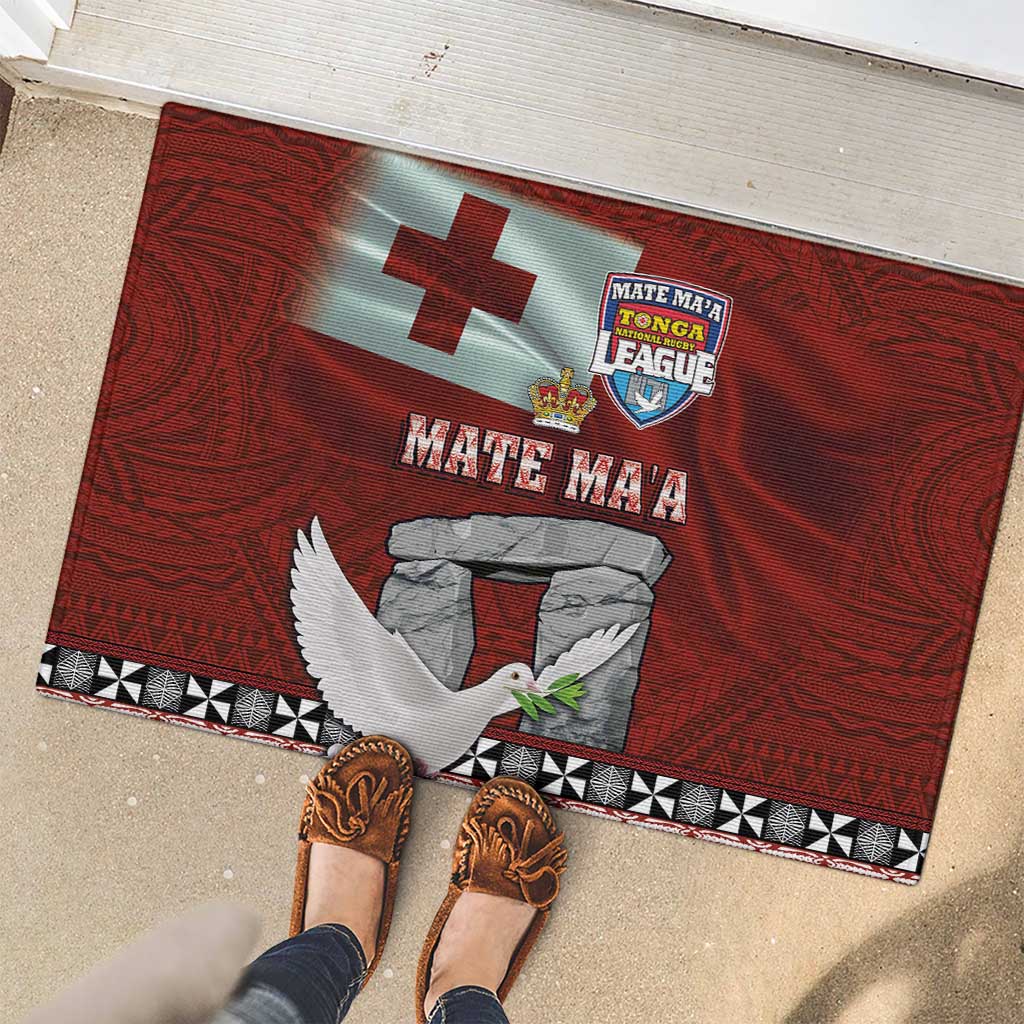 Mate Ma'a Tonga Rubber Doormat Haʻamonga ʻa Maui and White Dove - Tongan Kupesi Ngatu