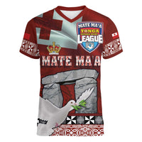 Mate Ma'a Tonga Women V-Neck T-Shirt Haʻamonga ʻa Maui and White Dove - Tongan Kupesi Ngatu