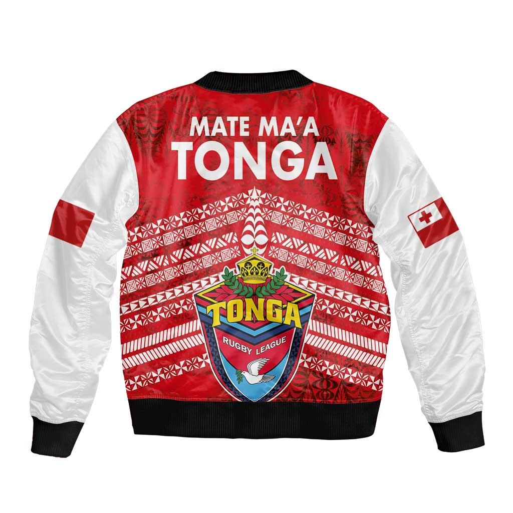 Mate Ma'a Tonga Bomber Jacket Douple White Dove and Kupesi Ngatu Art Tattoo