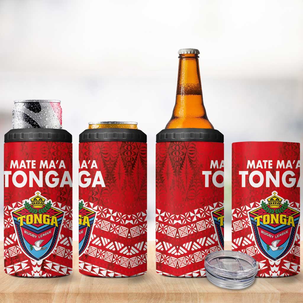 Mate Ma'a Tonga 4 in 1 Can Cooler Tumbler Double White Dove and Kupesi Ngatu Art Tattoo