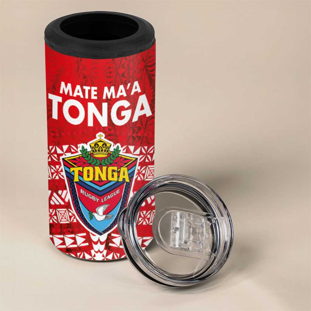 Mate Ma'a Tonga 4 in 1 Can Cooler Tumbler Double White Dove and Kupesi Ngatu Art Tattoo