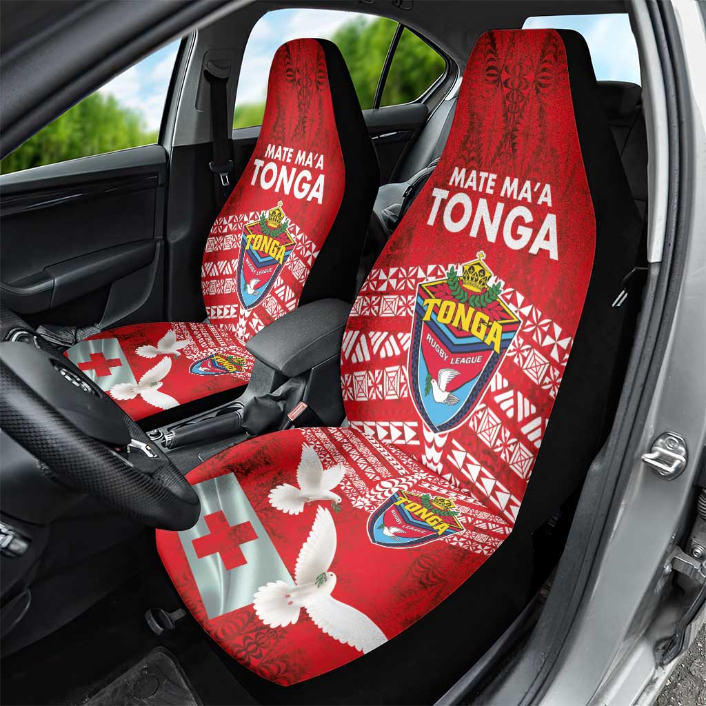 Mate Ma'a Tonga Car Seat Cover Douple White Dove and Kupesi Ngatu Art Tattoo