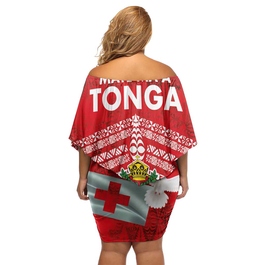 Mate Ma'a Tonga Family Matching Off Shoulder Short Dress and Hawaiian Shirt Douple White Dove and Kupesi Ngatu Art Tattoo