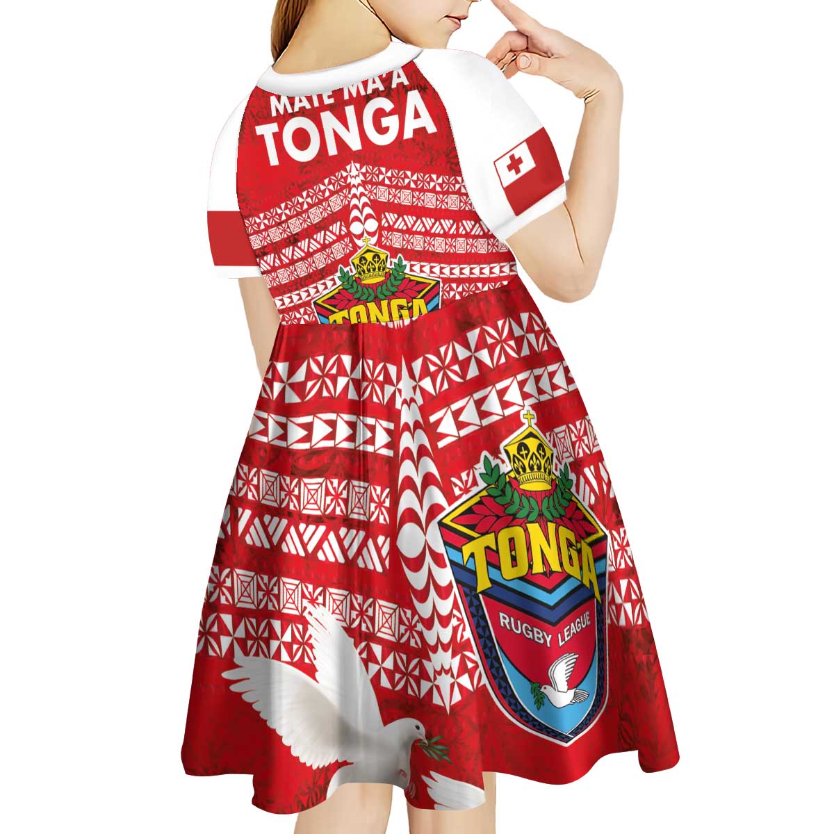 Mate Ma'a Tonga Kid Short Sleeve Dress Douple White Dove and Kupesi Ngatu Art Tattoo